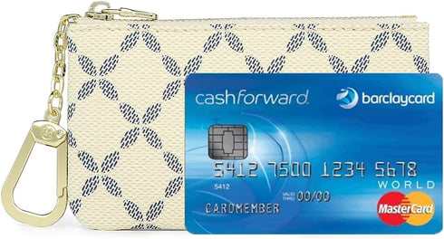 Luxury Zip Key Chain Pouch | Mini Coin Purse Wallet Card Holder with Clasp | for Men Women (Cream)...