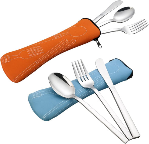 6 Pieces Silverware Single Set, Knife Fork Spoon with Carrying Case...