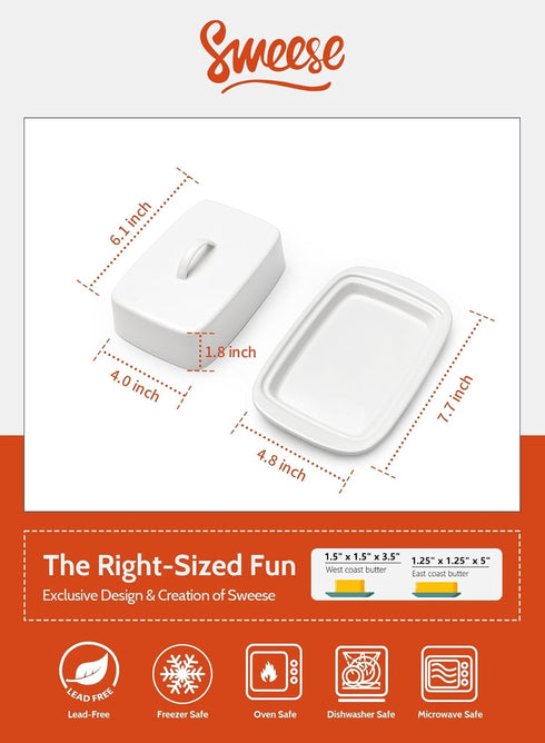 Sweese Large Butter Dish with Lid for Countertop, Porcelain 8oz Butter Keeper with Handle Cover Design, 7.7 Inch Butter Container Perfect for East...