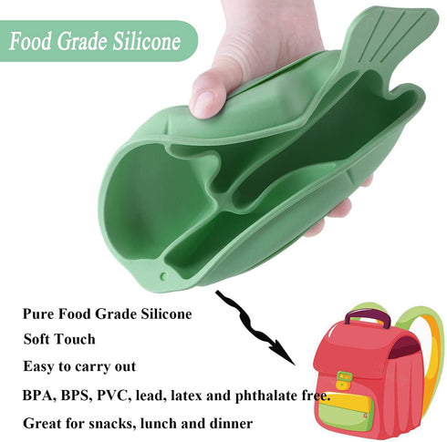 Baby Feeding Dish Sets with Spoon and Forks,NICINGU 3 Pcs/Sets Divided Silicone Suction Plates Utensils for Toddler Kids BPA Free Microwave Dishwa...