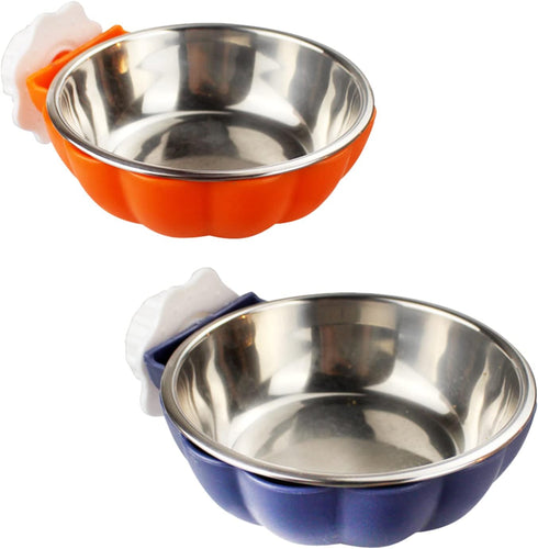 Fhiny Crate Dog Bowl, Removable Stainless Steel Pet Cage Bowl Hanging Food & Water Feeder Coop Cup for Cat, Puppy, Ferret, Birds, Guinea Pigs 2 Pa...
