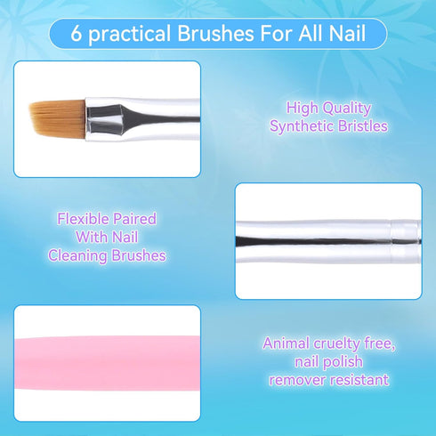 6Pcs Nail Art Brush Set, Gel Polish Acrylic Nails Painting Brush Dotting Pen Liner Brushes Double-Ended Fingernail Design Tools Kit Manicure Drawi...