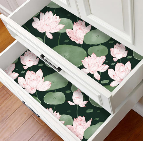 Yasinet Peel and Stick Wallpaper Floral Wallpaper Vintage Dark Green Lotus Flower Contact Paper Removable Self Adhesive Wallpaper for Wall Living ...