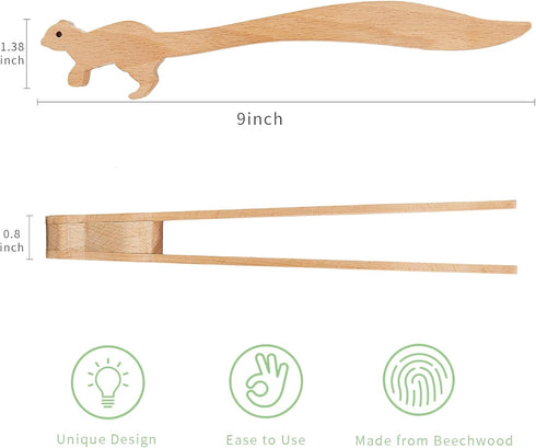 Toaster Tongs - Squirrels Toast Tongs, Wooden Tongs for Toaster, Wooden Toaster Tongs - Multipurpose Mini Tongs for Appetizers, Wood Utensils & Cu...