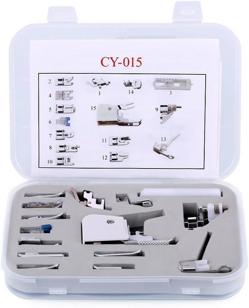 Youngine 15pcs Sewing Machine Presser Walking Foot Kit Professional Snap-On Low Shank Sewing Accessories for Brother, Singer, Viking, Janome, Kenm...