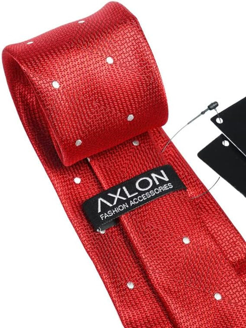Red Plaid Checkered Ties For Men – Tie Set With Pocket Square Cufflinks Tie Clip Bar & Flower Brooch Pin For Mens (Pack of 5) (AXTS54)...