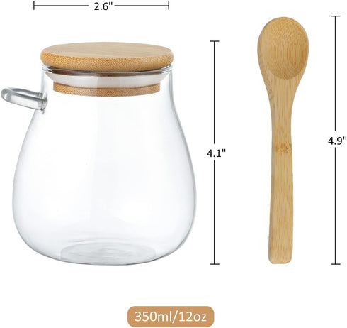 Joeyan Glass Jar with Airtight Bamboo Lid and Spoon Attached, 12 oz Salt Sugar Spice Seasoning Container, Clear Condiment Pot, Glass Food Storage ...