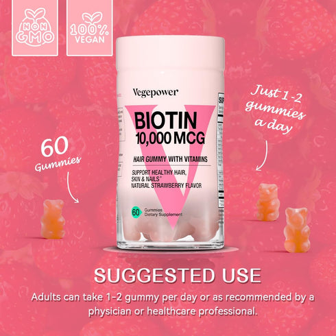 Biotin Gummies 10000mcg Supplements - with Vitamin C, A, D, B-Complex, Folate, Zinc for Women & Girls- Vegan Biotin Hair Growth Gummy for Healthy ...