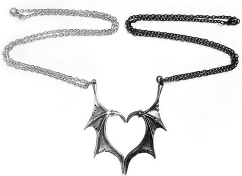 COLORFUL BLING 2pcs Gothic Matching Love Heart Pendant Necklaces Set Dragon Bat Wing Choker Friendship Lovers Couples for Women Men Cool BFF Jewel...