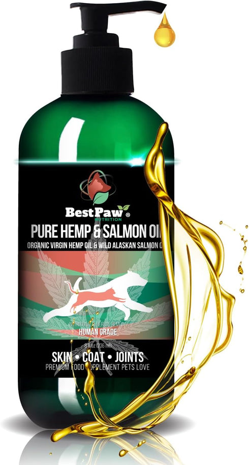 Pure Hemp & Salmon Oil for Dogs and Cats - Omega Skin Care Remedy for Dandruff, Shedding, Allergy & Itchy Skin Relief - Joint Supplement for Pet A...
