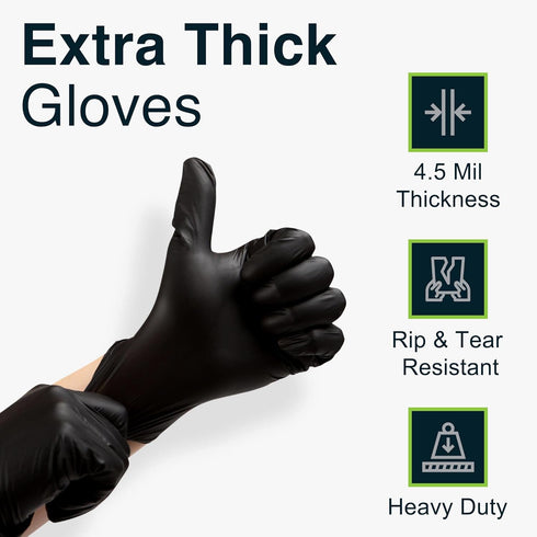 Disposable Black Nitrile Gloves Medium 50 Count - Extra Thick 4.5 Mil - Powder and Latex Free Rubber Gloves - Surgical Medical Exam Gloves - Food ...