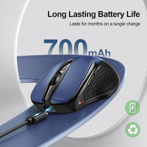 TECKNET Wireless Mouse (BT5.0/3.0 & 2.4G) Rechargeable 4800 DPI Silent Mouse 8 Buttons Bluetooth Mouse, USB A Mouse Wide Compatibility - Blue...