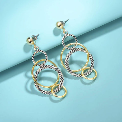 UNY Dangle Earring Designer Brand Inspired Jewelry Multi Hoops Twisted Cable Wire 2 Tone Christmas Gift...