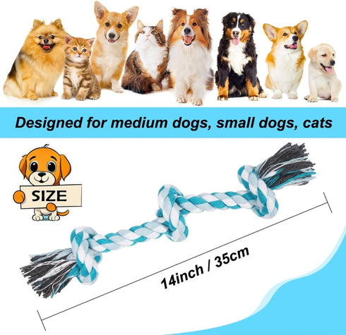 Dog Rope Toys, 3 Knots Chew Rope Toy for Medium and Small Dogs, Natural Cotton Dog Pull Rope for Tug of War and Teeth Cleaning (Blue)...