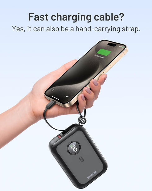BLAVOR Portable Charger 10000mAh PD 20W Power Bank for iPhone, USB C in/Output Fast Charging,Smallest Battery Pack Charger with Built in Cable for...