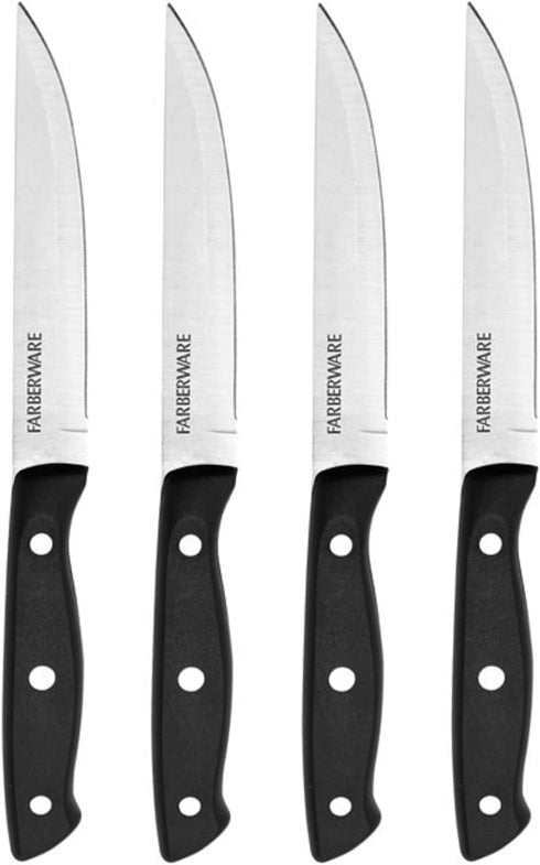 Farberware Triple-Riveted 4-Piece Steak Knife Set, High-Carbon Stainless Steel, Razor-Sharp Knives, Kitchen Knives, Set of 4, Black...
