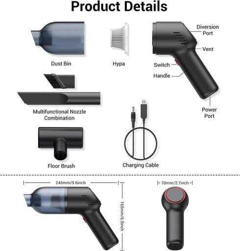Handheld Vacuum Cleaner Cordless: Mini Rechargeable Hand Vacuum with Strong Suction, Wireless Portable Small Car Vacuum for Carpet Car - Black...