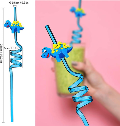 Reusable Drinking Straws Novelty Dinosaur Party Straw Curly Hard Plastic Straws Kids Birthday Party Decorations Supplies Family Reunion Favors - P...