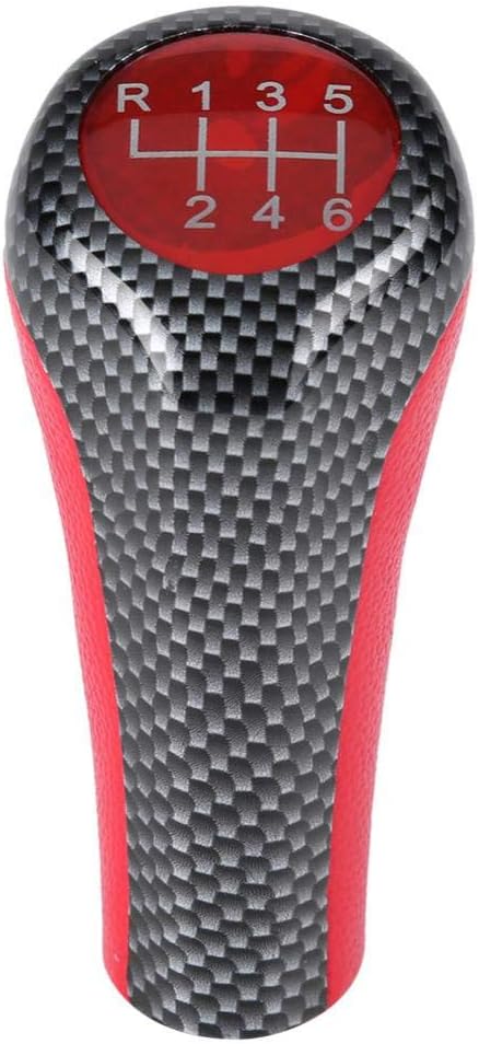 Dweekiy Gear Shift Knob, Red&Carbon Fiber 6 Speed Gear Shift Knob Head for X1 X3 X5 E60 E61 E65 E83 E84 E90 E91 E92...