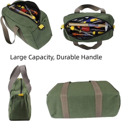 16 Inch Wide Mouth Tool Bag, Canvas Tool Bag, Heavy Duty Tool Storage Bag, Large Capacity Tool Tote Bag for Electricians, Power Tool Organizer Pou...