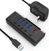 Powered USB Hub, RSHTECH USB 3 Hub with 4 USB 3.0 Data Ports + 1 USB Fast Charging Port, USB Splitter with 24W(12V/2A) Power Adapter and Individua...