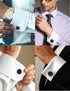 2 Pairs Classic Tuxedo Cufflinks for Men Bridegroom Flat Square Round Knot Cuff Links For Business Wedding Silver Black Tone...