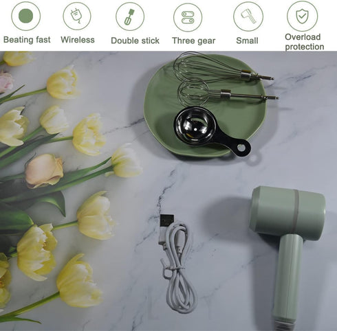 Hand Mixer, Portable Electric Cordless Handheld Mixer, 3-speed Usb Rechargeable with Twin Mixer Whips and Egg Separator for Butter, Cream,Kitchen ...
