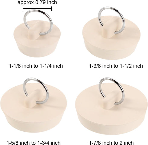 Hestya 4 Pieces Rubber Drain Stopper Set Bathtub Sink Stopper Drain Plug with Hanging Ring for Bathtub, Kitchen and Bathroom(1-1/8, 1-3/8,1-5/8, 1...