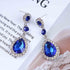 Vintage Sapphire Crystal Drop Earrings Waterdrop Sapphire Earrings Silver Teardrop Blue Rhinestone Earrings Blue Cz Bridal Earrings Jewelry for Wo...