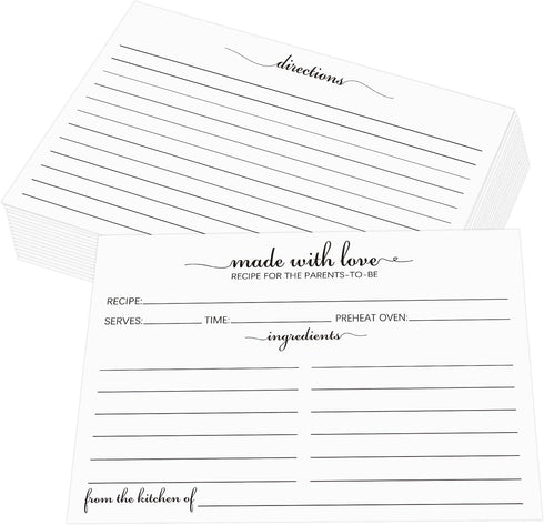 4x6 Recipe Cards for the Parents-To-Be, 100 Pack Double Sided Recipe Cards White Cardstock - Simple, Cute Made with Love Heart Design - For Bridal...