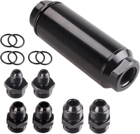 Universal 50MM 100 Micron Inline Fuel Filter with 6AN 8AN 10AN Adapter For Filtering Gasoline, Diesel, E85-Black...