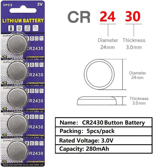 Cotchear 5Pcs CR2430 Button Battery 3V Electronic Lithium Coin Cell Batteries DL2430 BR2430 ECR2430 KL2430 EE6229 for Watch Toy Clocks...