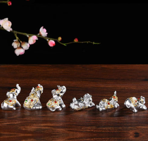 BRABUD Silver Resin Small Elephants Statues Home Decoration Collection Gift Set of 6 BS122 (Silver)...