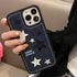 Casechics Compatible with iPhone Case,Cool Denim Fabric Embroidery Star Silicone Camera Lens Protection Soft Shockproof Cover Phone Case (Blue,iPh...