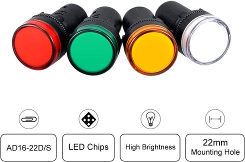 uxcell 4Pcs Red Green Yellow White Indicator Light AC/DC 110V, 22mm Panel Mount, for Electrical Control Panel, HVAC, DIY Projects...