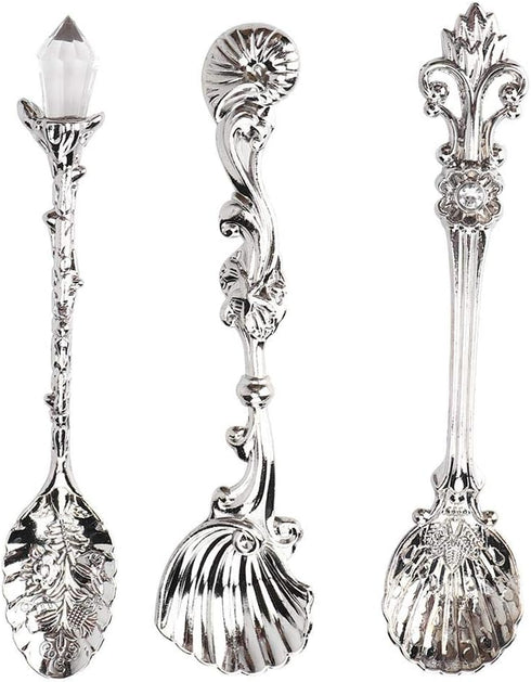 Fdit Vintage Style Coffee Spoons Set 3Pcs Dessert Spoons Royal Style Metal Carved Teaspoons for Kitchen Dining Bar and Tea Parties...