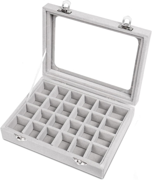 Jewelry Box 24 Grid Velvet Earrings Holder Tray Detachable Earring Case Jewelry Showcase for Drawers Glass Clear Lid Organizer Jewelry Display Sto...
