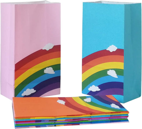 Future Life 24 pcs Rainbow Party Favor Paper Bags, 5.2 * 3.2 * 9.6 Inch, Food Safe Kraft Paper and Ink, Natural (Biodegradable), Vivid Colored,Giv...
