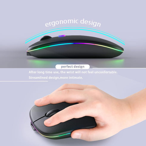 Wireless Bluetooth Mouse, Rechargeable LED Dual Mode Mouse (Bluetooth 5.2 and USB Receiver) Portable Silent Mouse,for Laptop/Desktop/Tablet(Black)...