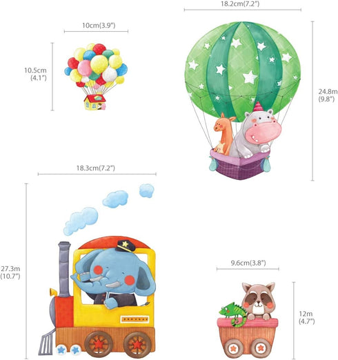 DECOWALL DA4-1406 Animal Train and Hot Air Balloons Kids Wall Stickers Wall Decals Peel and Stick Removable Wall Stickers for Kids Nursery Bedroom...