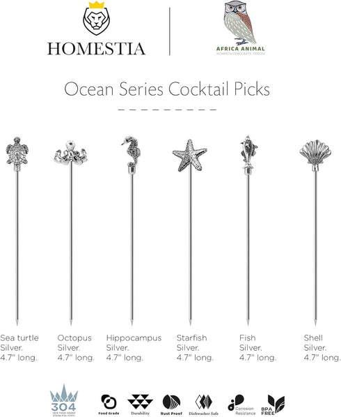 Homestia Metal Cocktail Picks for Drinks, 4.7" Ocean Series Cocktail Toothpicks Cocktail Garnish Cocktail Skewers Swords, 6Pcs Fancy Reusable Mart...