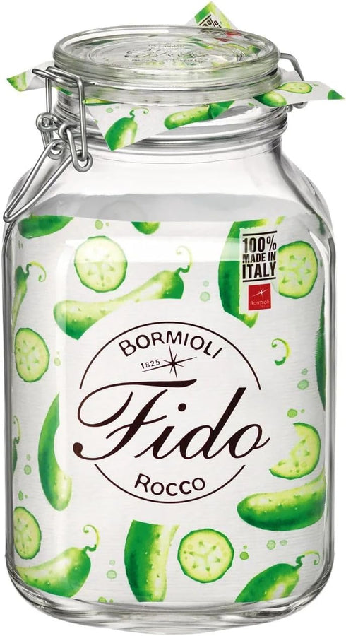 Bormioli Rocco Fido Wide Mouth Glass Jar with Airtight Gasket Clamp Lid for Canning and Food Storage, Clear Top, 101.5 oz....