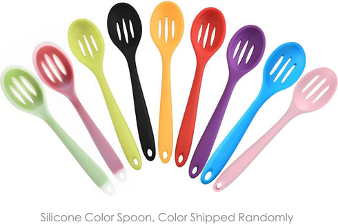 Large Mixing Spoon Heat Resistant Silicone Basting Utensil Spoon Non Stick Serving Spoon for Mixing, Baking,4 Pieces,Color Random...