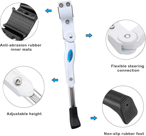 Bike Kickstand Kids- White Adjustable Rear Side Bicycle Aluminum Alloy Stand Kickstand Fit for 18" 20" Bike Kick Stand for Mountain Bike Road Bicy...
