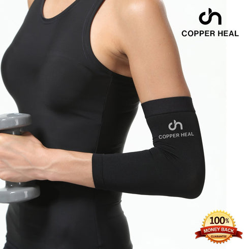 COPPER HEAL Elbow Compression Sleeve - Recovery Elbow Brace GUARANTEED with Highest Copper Infused Content - Support Stiff Sore Muscles & Joints T...