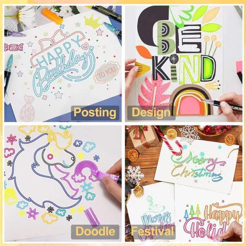 Double Line Outline Markers 12 Colors Super Squiggles Glitter Markers Self Outline Metallic Markers, Doodle Shimmer Markers Drawing Pens for Chris...