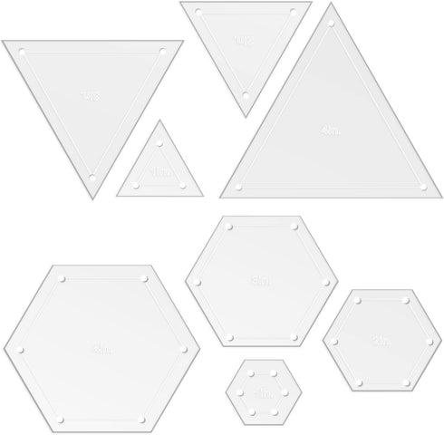 Quilting Acrylic Template Set | Precision Tools for Quilting Enthusiasts | Hexagon & Triangle Design | Includes Sizes 4", 3", 2", 1" | 1/8 Clear A...