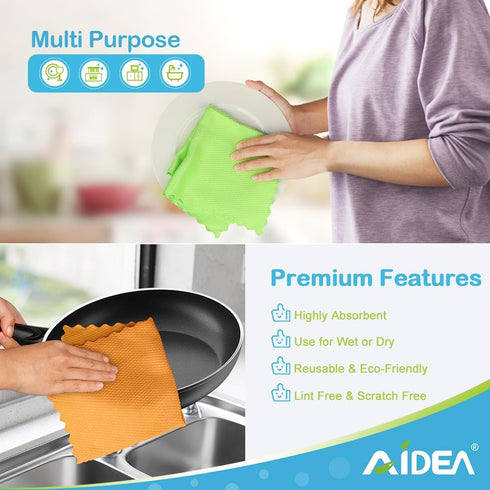 AIDEA Microfiber Kitchen Towels-8PK, Multi-Purpose Cleaning Cloths, Streak-Free Lint-Free Cleaning Rags, Microfiber Towels for Cars, Absorbent Dis...