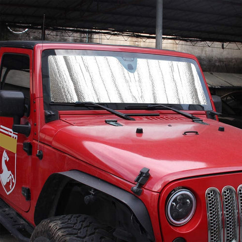 Winunite Windshield Sun Shade Compatible with Jeep Wrangler TJ JK JKU 2/4 Door 1997-2017 - Car Front Window Heat Shield, Roll Up Sunshade Visor Ma...