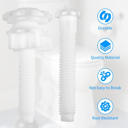 4 Pack Toilet Seat Screws Replacement Kit, Plastic Toilet Seat Screws/Toilet Seat Bolts, Toilet Screws for Seat Hardware with Nuts and Washers for...